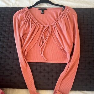 Long sleeve crop top drawstring front